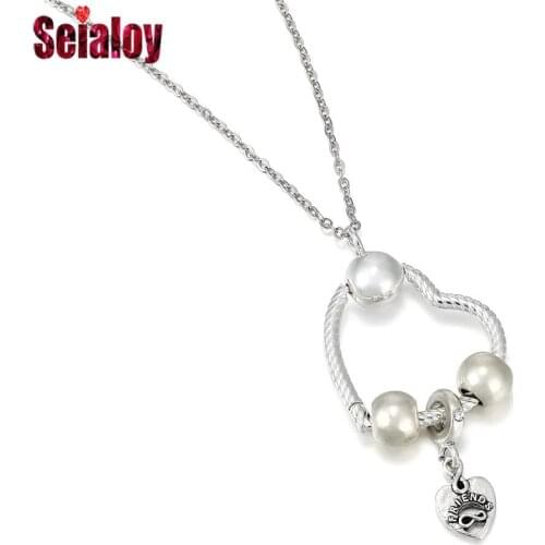 Seialoy Fashion Silver Color Friends Forever Charm Pendant Necklace For Women Men Heart Necklace Couples Girlfriend Jewelry Gift