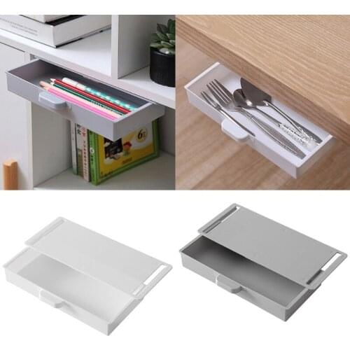 Under Desk Drawer Adhesive Organizer Hidden Desktop Storage Box Home Pen Holder
