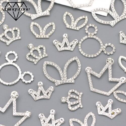 10Pcs Rabbit Ear/Crown Rhinestone Button For Clothes Crystal Buckle Embellishment Hair Accessories Decorative Buttons DIY Brooch