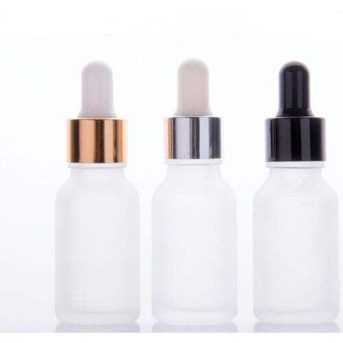 E Liquid Empty Glass Bottles 15ml Frosted Dropper Essential Oil Container With Gold Black Silver Cap LX3730