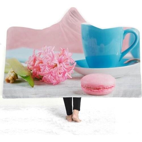Colorful Macaron Hooded Blanket Wearable Thick Blanket Sofa Bedding Adult Girls Sherpa Fleece Sweet Dessert Cake Throw Blanket