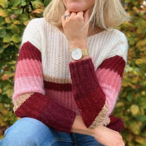 Coloured Block Jumper Fancy Knit Wide Multicoloured Stripe Sweater Boat Neckline Mohair Pullover Elegant Retro Pull Maille