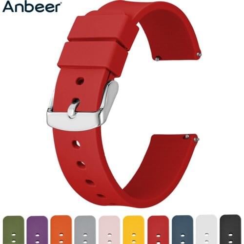 Anbeer Silicone Watchband 14mm 18mm 20mm 22mm 24mm Quick Release Replacement Bracelet Men Women Black Sport Rubber Watch Strap