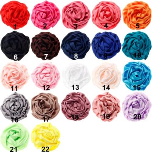 50pcs/lot) 3" Artificial Rolled Rosette Rose Flowers For Baby Headbands Soft Matte Satin Silk Flowers For Girl Hair Accessories