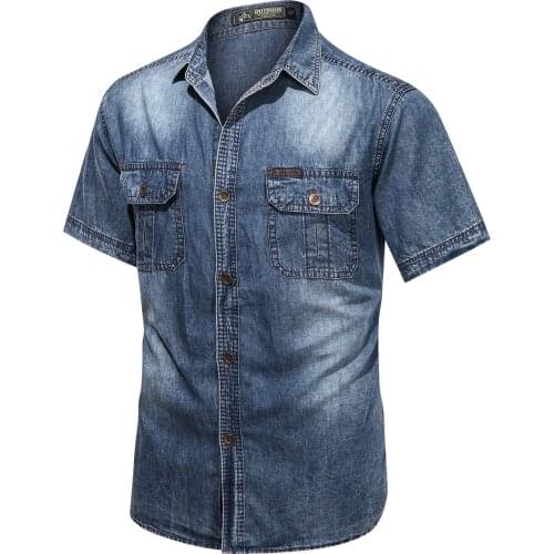 Summer Slim Fit Shorts Sleeve Denim Shirts Men Casual Turn Down Collar Shirts Male Business Fashion Cowboy Tops Mens Clothing