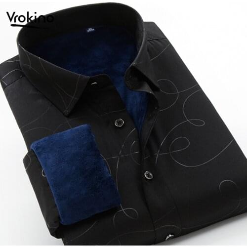 VROKINO Brand 2020 Winter New Printed Shirt Fashion Mens Hot and Velvet High Quality Long Sleeveshirt 6XL 7XL 8XL 9XL 10XL