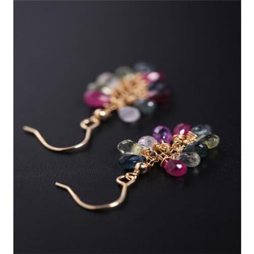 DAIMI Faceted Color Sapphire Earrings Female Genuine Yellow 14K Gold Filled Handmade Grape String Earrings