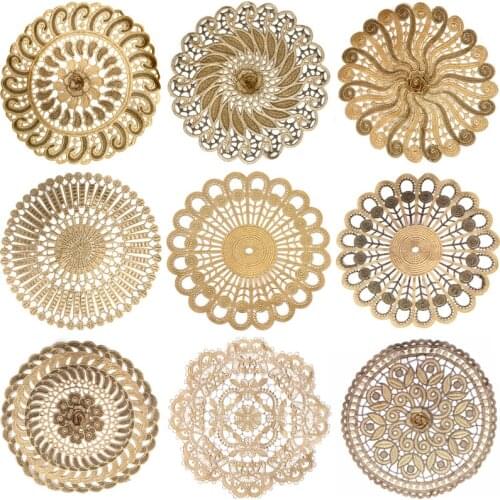 Europe Round Gold Lace Embroidery Placemat Cup Coaster Tea Mug Kitchen Table Place Mat Dining Christmas Wedding Pad 26-28CM Wide