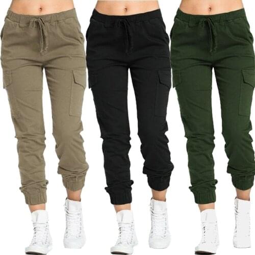Women Solid Cargo Pants Multicolor Stretch Casual Lacing Drawstring High Waist Bottoms Trousers Fitness Tracksuit High Hop Pant