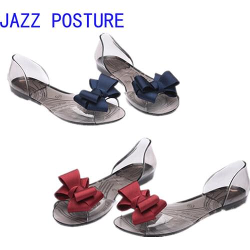2020 new Korean version of bowknot fish mouth sandals all-match flat sandals women summer crystal shoes jelly shoes q44