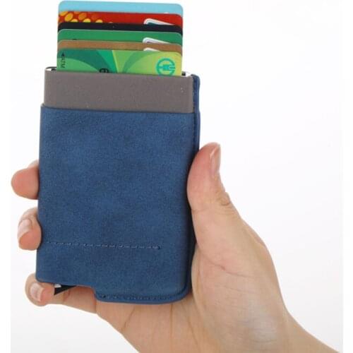 2019 Men RFID Credit Card Holder Fashion Mini Nubuck Leather Coin Wallet Anti-thife Card ID Case Automatical Card Holder