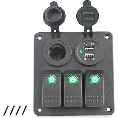 3 Gang 12V Waterproof Car Boat Switch Panel 3.1A Dual USB Wiring Kits DC12V 24V for Marine Boat Car