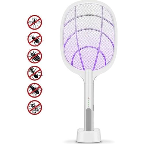 3000V Electric Mosquito Fly Bugs Swatter Zapper Bat Racket Pests Insects Control Killer Repellent USB Rechargeable LED Lighting