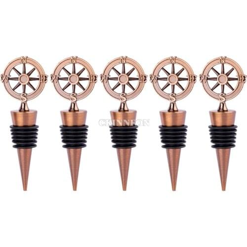 500Pcs/Lot Travel Theme Wedding Souvenirs Wedding Party Favors Bronze Compass Wine Bottle Stoppers 4x10.5cm Christmas Gifts
