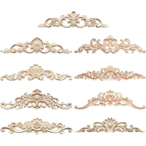 European Style Applique Natural Rubber wood Carving Decal for Furniture Cabinet Door Frame Wall Home Decoration Accessories