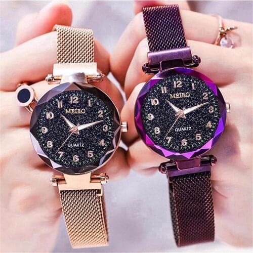 Luxury ladies magnet buckle starry night light watch ladies stainless steel quartz watch Relogio Feminino