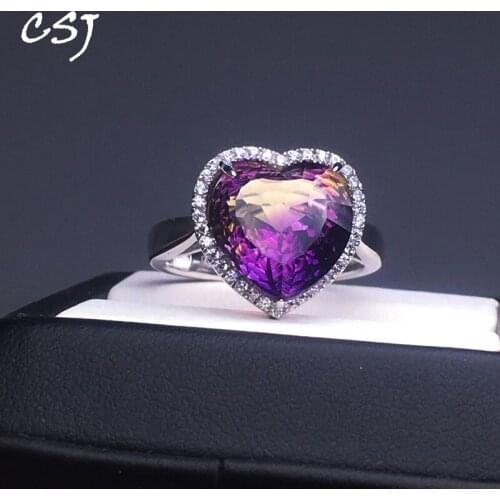CSJ Ametrine Ring and pendant jewelry sets Heart 12mm bird nest cut 925 silver fine jewelry Wedding Party for Women Lady gift