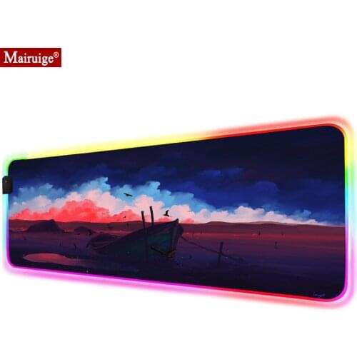 Sky Colorful Boat Vehicle Landscape LED Mousepad RGB Glow XXL Large Mouse Pad 90x40/70x30cm Gamer Desk Mat for Laptop Table Pads