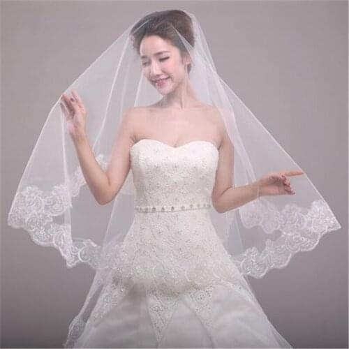 Long Bridal Veil Sequine One-Layer Cathedral Blusher Veil Face-covered Velos de Noiva Wedding White Ivory 1.5X1.8Meters