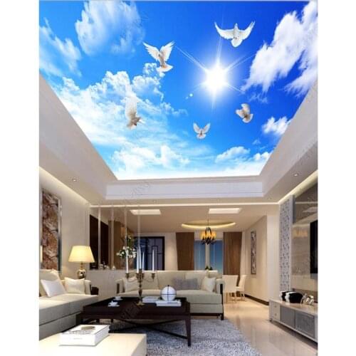 Custom ceiling wallpaper 3d zenith mural wallpaper 3 d Beautiful blue sky and white clouds pigeon sky ceiling background wall
