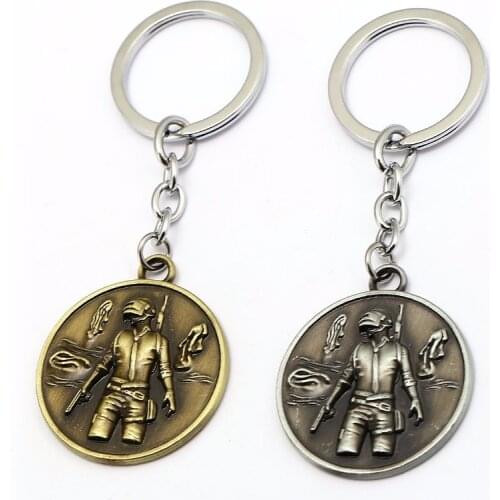 HSIC Game Jewelry PUBG Playerunknowns Battlegrounds Figure Keychain Alloy Round Key Chain Car Figure Chaveiro Men Jewelry HC125