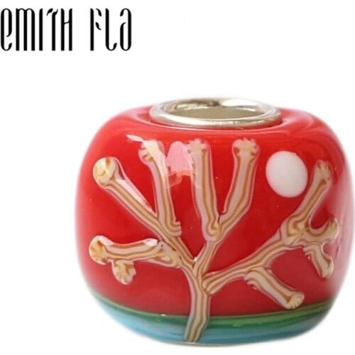 Emith Fla 925 Sterling Silver Handmade Tree And Sun Murano Glass Charm Beads Fit For European Brand Bracelet DIY Jewelry Makings