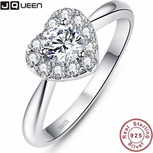 JQUEEN Heart-shaped Ziron-encrusted 925 Sterling Silver Ring Size 5-9 Women Wedding and Engagement Romantic Ring