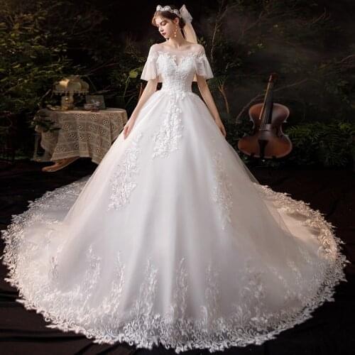 Lace Wedding Dress 2021 New Bridal Wedding Gown With Long Train Lace Embroidery Ball Gown Princess Luxury Plus Size
