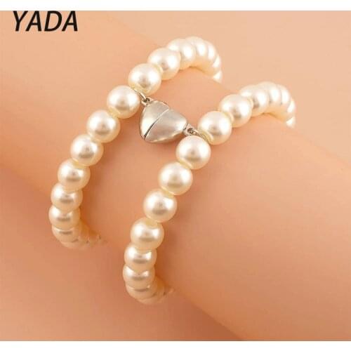 YADA Magnetic Heart Pendant Pearl Bracelets&Bangles For Women Men Charm Couple Crystal Jewelry Braid Rope Bead Bracelet BT210049