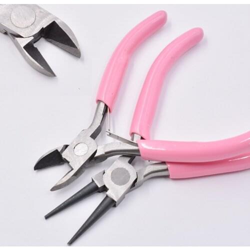 Cute Pink Color Handle Anti-slip Splicing and Fixing Jewelry Pliers Tools & Equipment Kit for DIY Jewelery Accessory Design