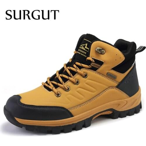 SURGUT 39~46 Large Size Mens Boots Ankle Men Snow Shoes With Fur Fashion Work Boots For Man Non-Slip High Quality Shoes Boots