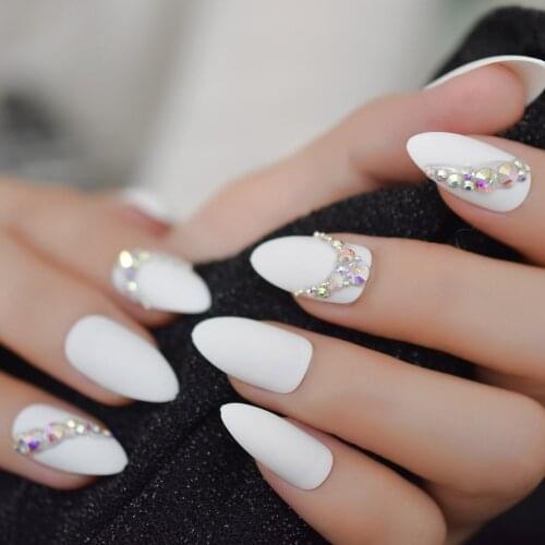 Stiletto Mate Press On Nails Custom Shimmer Shiny Rhinestones Decoration Pointed Sharp Fingernails Artificial False Nails