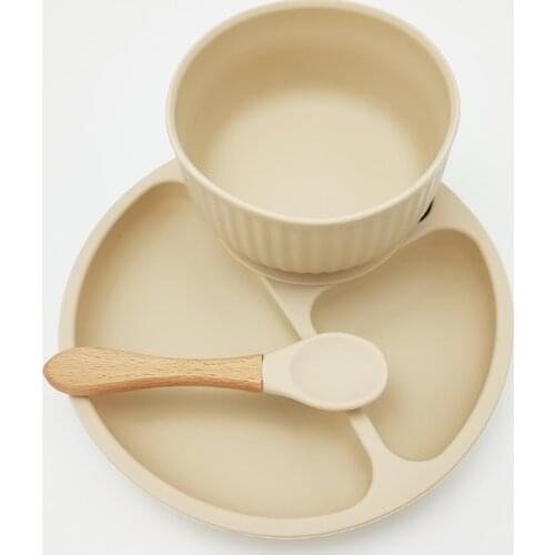 Null 4 Pcs Baby Silicone Divided Dinner Plate Sucker Bowl Spoon Fork Set Training Feeding Food Utensil Dishes Tableware Kit for