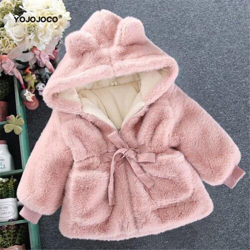 Baby girl clothes winter warm fur coat new girl wool sweater fur padded jacket big ears thickened quilted cotton baby coat