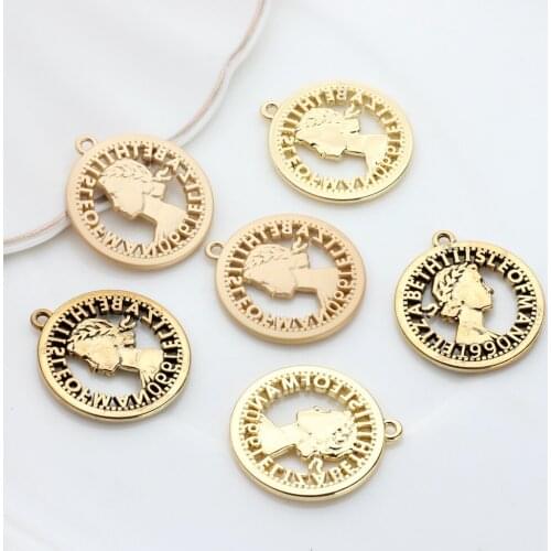 Golden Zinc Alloy Pendant Round Coin Charms 25mm 6pcs/lot For DIY Jewelry Earring Making Accessories