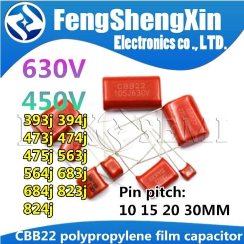 10pcs CBB22 polypropylene film capacitor 450V 630V 393J 394J 473J 474J 475J 563J 564J 683J 684J 823J 0.47uf 0.047uf