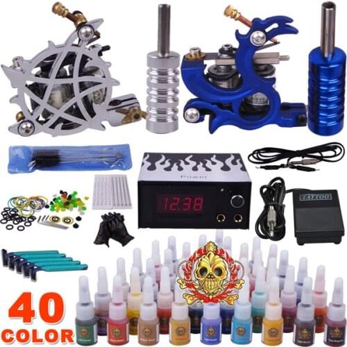 Professional complete tattoo kit tattoo machine liner and shader 2 top tattoo gun 40 color inks YLT-70