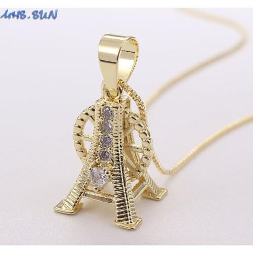 MHS.SUN Luxury Gold Color Tower Zircon Paved Pendant Fashion Chain Necklace Women Girls Elegant Choker Vintage AAA CZ Jewelry