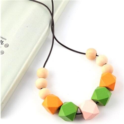 SANSHOOR New Design Hot Sale Pastel Wooden Geometric Beads DIY Necklace Geometric Jewelry 11 Beads Necklaces 5pcs/lot