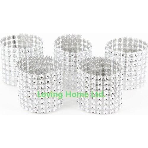 Silver 1.5" 8 Row Bow Covers Napkin Rings Diamond Rhinestone Wedding Chair Sashes Bows