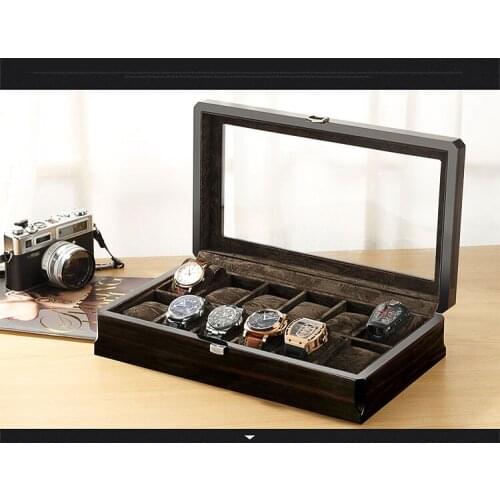 Grids Watch Box Case Organizer Storage Wood Lint Watches Display Window Boxes Convenient Glasses Carbon Fiber Jewelry Packaging