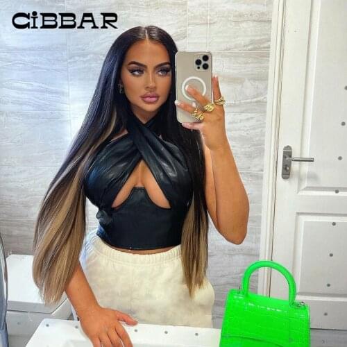 CIBBAR Skinny PU Leather Crop Top Women Sexy Hollow Out Sleeveless Slim Camisole Clubwear 2021 Summer Female Fashion Party Tops
