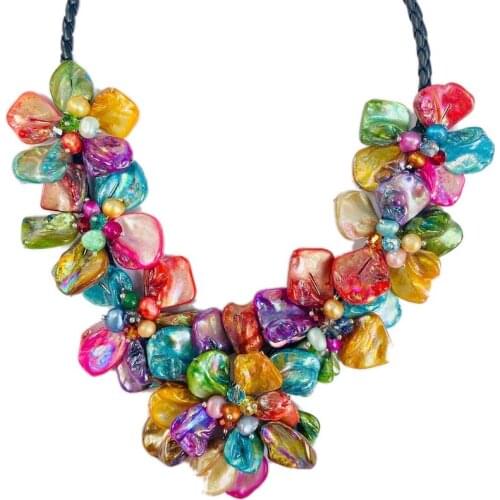 WOW! freshwater pearl necklace multicolor shell baroque flower 18inch nature handmade wholesale FPPJ