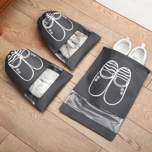 Waterproof Shoe Bag Travel Storage Bag Underwear Organizer Non-woven Laundry Drawstring Tote Bag Portable Zipper Pouch
