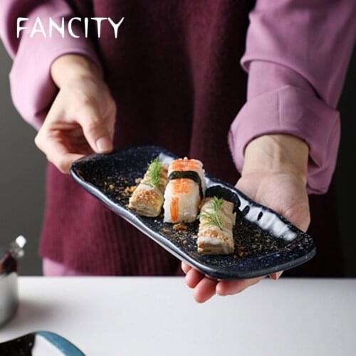 FANCITY Japanese Commercial Plate Rectangle Strip Plate Household Creative Dim Sum Plate Sushi Plate Restaurant Ceramic Snack