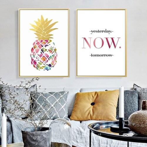 Yellow Gold Pineapple Today Quotes Canvas Paintings Wall Art Nordic Posters Pictures For Office Living Room Home Decor framed