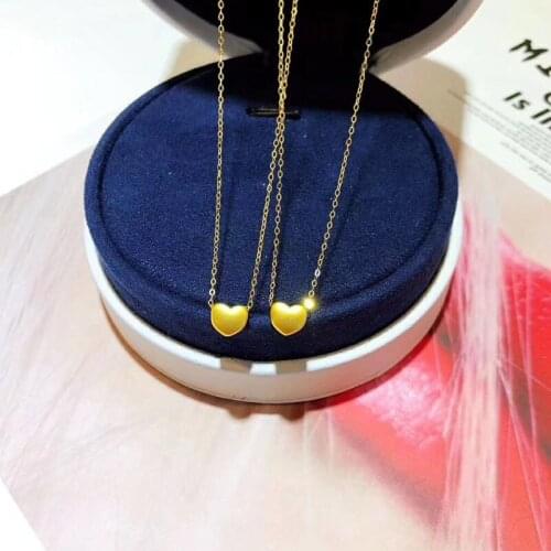 Genuine 18k Yellow Gold Necklace For Women Love Heart Pendant Clavicle Chain 999 Pure Gold Necklace Valentine Day Birthday Gift