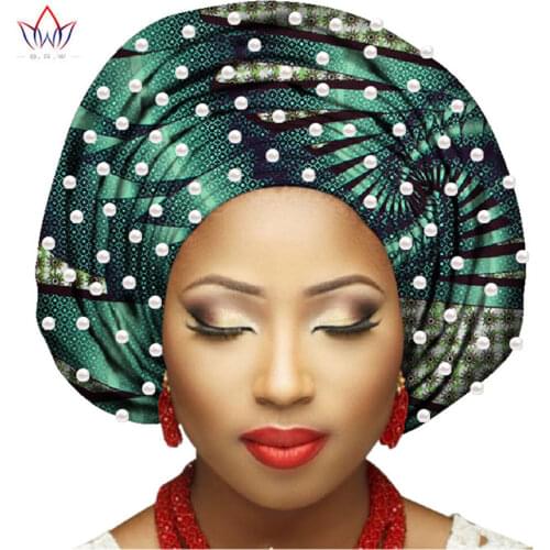 2020 Multi-Colored With Pearls Beauty African Headtie For Women Africa Female Headwraps Hight Quality Cotton Head Scarfs AF007