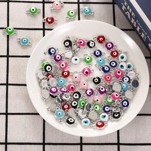30pcs/lot Colorful Eye Beads Charms Connector Gold Silver Color DIY Bracelet Necklace Pendant For Jewelry Making Accessories