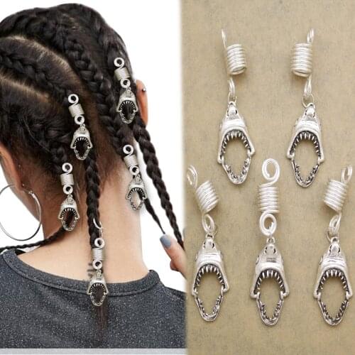 5pcs Shark Teeth Wisdom Rasta Mambo Bead Dreadlocks Dread Braid Hair Cuff Dress Clip Pin Accessories Gift Headband Headdress